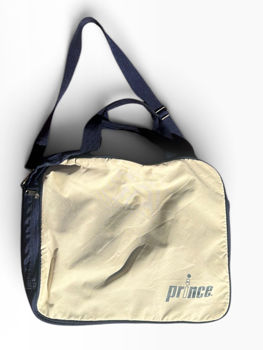 Vintage Cream and Navy Blue Prince Tennis  Shoulder Tote Bag - Picture 4 of 10